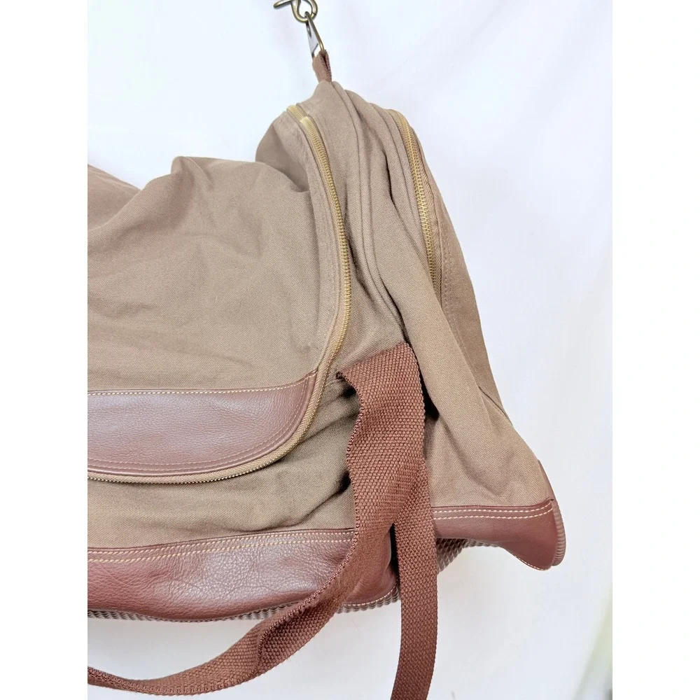 Battenkill Style Canvas Leather Trim Duffle Bag Khaki Brown Travel Weekend Large